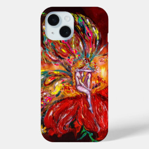 赤い花の妖精ファンタジー iPhone 15ケース