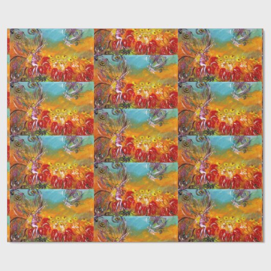 赤い花の妖精フローラファンタジー ラッピングペーパー (フラット)