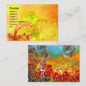 赤い花の妖精魔法蝶の植物黄色 名刺 (正面/裏面)