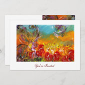 赤い花の妖精 フローラル ファンタジー サマー パーティー 招待状 (正面/裏面)