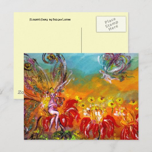 赤い花の妖精 ポストカード (正面/裏面)