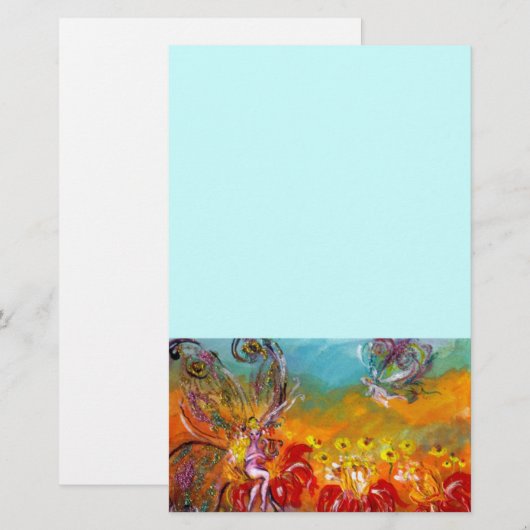 赤い花の妖精，青 便箋 (正面/裏面)