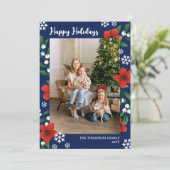 赤い花の実の雪の結晶のハッピーホリデー写真 シーズンカード (スタンド正面)