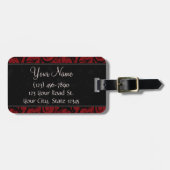 赤い花の小束の黒はモノグラムと及び縞で飾ります ラゲッジタグ (正面横)