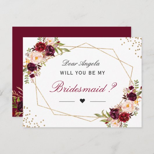 赤い花の幾何学模様のウェディングドレスの仲間になってくれる？ インビテーションポストカード (正面/裏面)