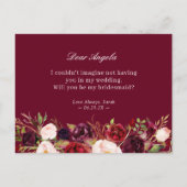 赤い花の幾何学模様のウェディングドレスの仲間になってくれる？ インビテーションポストカード (裏面)