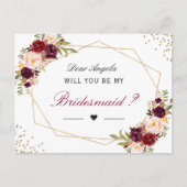 赤い花の幾何学模様のウェディングドレスの仲間になってくれる？ インビテーションポストカード (正面)