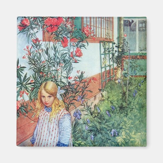 赤い花の庭の少女 マグネット (正面)