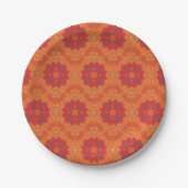赤い花の抽象パターン ペーパープレート (正面)