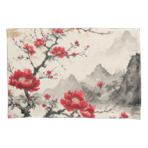 赤い花の日本の風景 