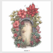 赤い花の木のドアを持つ妖精のドア シール (シート)