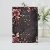 赤い花の枠線が入ったダークマーブル背景 招待状 (スタンド正面)