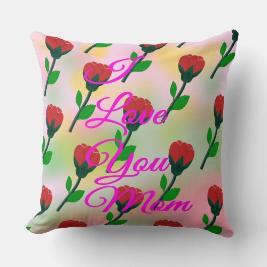 赤い花の母の日のメッセージ クッション (正面)