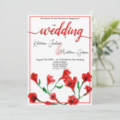 赤い花の水彩ウェディング 招待状 (スタンド正面)