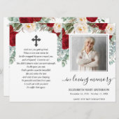 赤い花の水彩写真　葬儀フルプログラム 招待状 (正面/裏面)