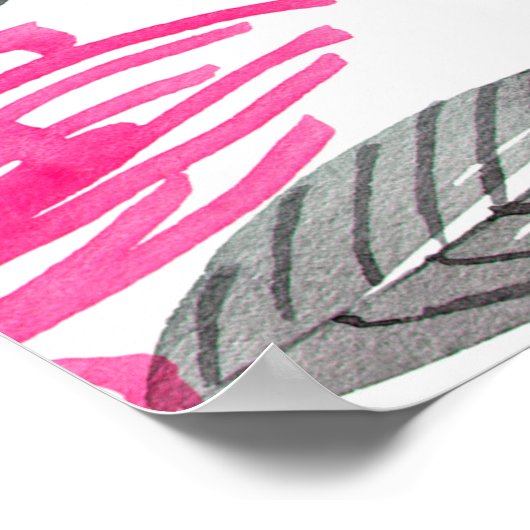 赤い花の水彩及びインクイラストレーション ポスター (角)