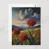 赤い花の油彩画ポストカード ポストカード (正面/裏面)