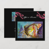 赤い花の渦巻きのあるマジックバタフライ , 黒青 招待状 (正面/裏面)