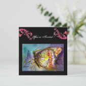 赤い花の渦巻きのあるマジックバタフライ , 黒青 招待状 (スタンド正面)