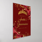 赤い花の渦 クインツァニエラ歓迎サイン ゴールド 箔ポスター (レイダウン)