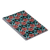 赤い花の熱帯シームレスパターンと青葉色 ノートブック (右側)