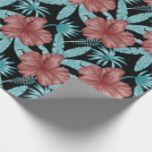 赤い花の熱帯シームレスパターンと青葉色 ラッピングペーパー (角)