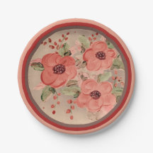 赤い花の特別な機会紙プレート