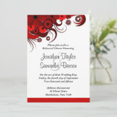 赤い花の白い結婚式のリハーサルディナー招待状 招待状 (スタンド正面)
