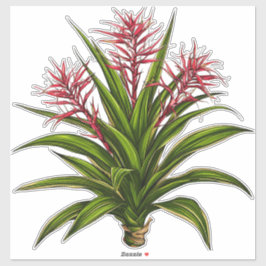 赤い花の穂のあるブロメリアの植物 シール