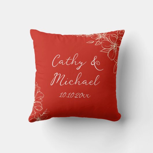 赤い花の筆記体 中国 結婚式 お茶の儀式 クッション (裏面)