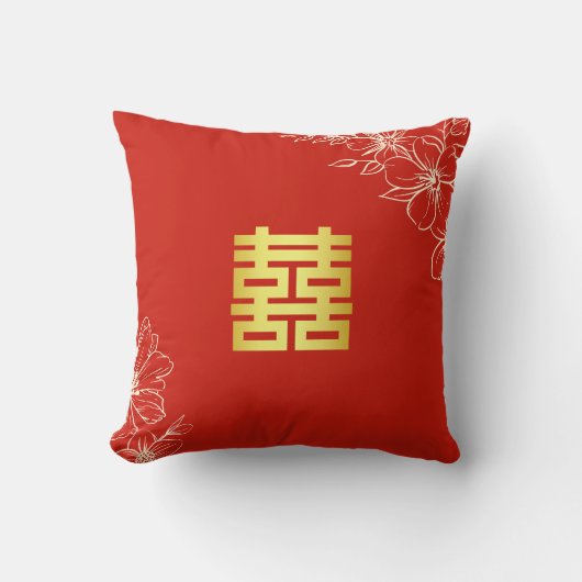 赤い花の筆記体 中国 結婚式 お茶の儀式 クッション (正面)