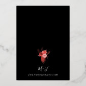 赤い花の箔押し結婚式招待状 - 黒 箔招待状 (裏面)