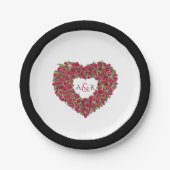 赤い花の結婚チューリップハートブーケモノグラム ペーパープレート (正面)