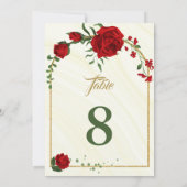 赤い花の緑のテーブルナンバーカード 招待状 (裏面)