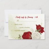 赤い花の緑の葉RSVPカード 出欠カード (正面)