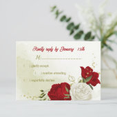 赤い花の緑の葉RSVPカード 出欠カード (スタンド正面)