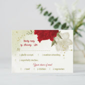 赤い花の緑の葉RSVPカード 出欠カード (スタンド正面)