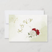 赤い花の緑の葉RSVPカード 出欠カード (裏面)