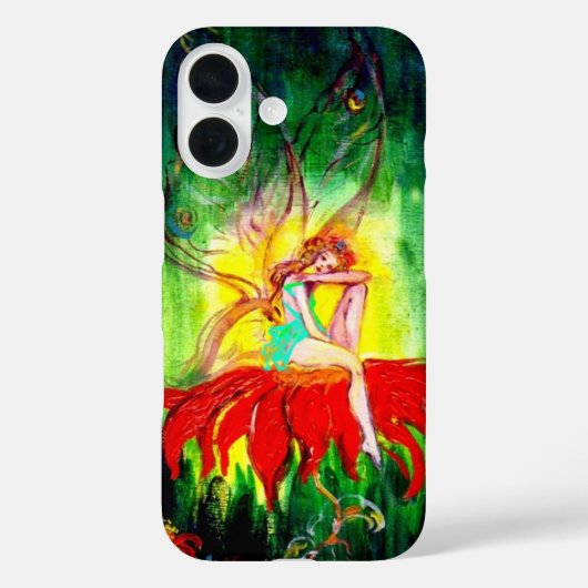 赤い花の緑の黄色の上で夢を見る妖精 Case-Mate iPhoneケース (裏面)