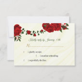 赤い花の緑のRSVPカード 出欠カード (正面)