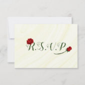 赤い花の緑のRSVPカード 出欠カード (裏面)