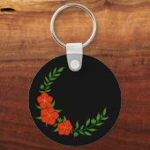 赤い花の美しいクラウンクレセント キーホルダー (正面)