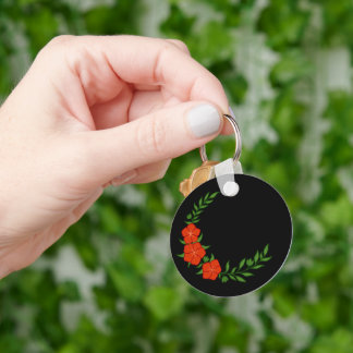 赤い花の美しいクラウンクレセント キーホルダー