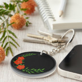 赤い花の美しいクラウンクレセント キーホルダー (正面右)