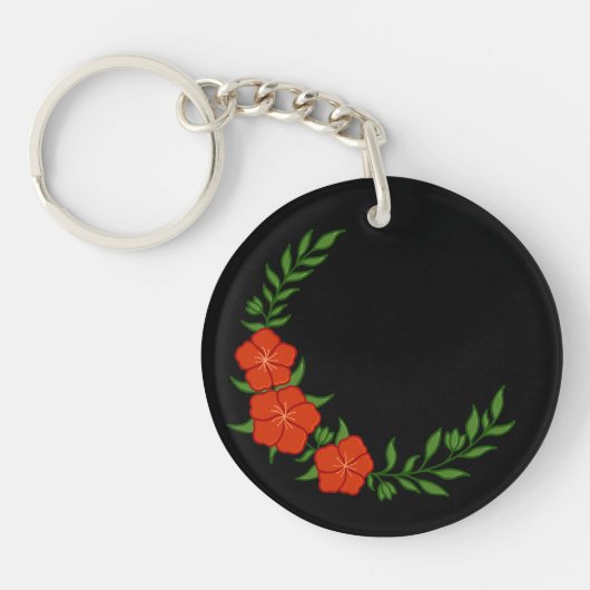 赤い花の美しいクラウンクレセント キーホルダー (正面)