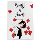 赤い花の花嫁と花婿 ミディアムペーパーバッグ (正面)