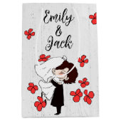 赤い花の花嫁と花婿 ミディアムペーパーバッグ (正面)