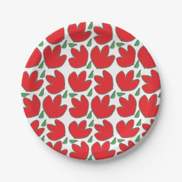 赤い花の花柄の誕生日 ペーパープレート