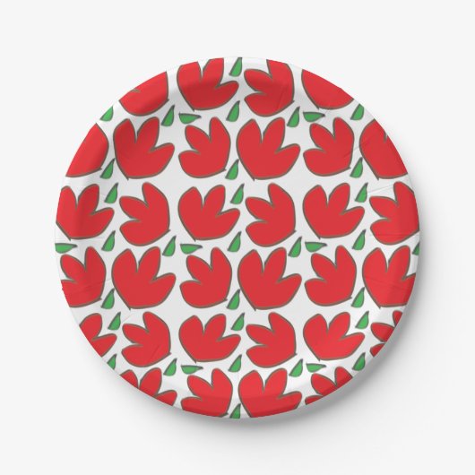 赤い花の花柄の誕生日 ペーパープレート (正面)