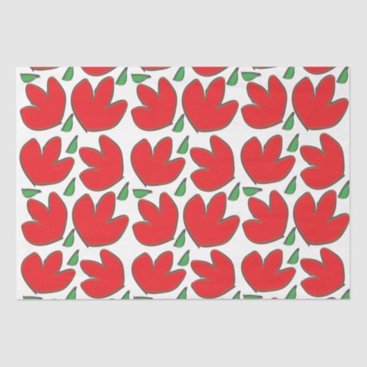 赤い花の花模様 薄葉紙 (正面)